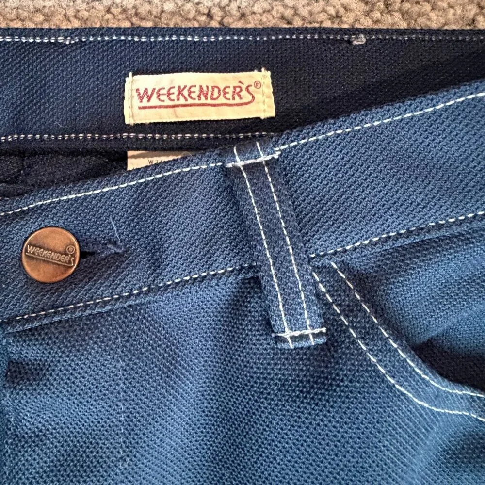 1960's Vintage Weekenders Blue Poly Pants -Lt. Blue Stitching - Men's Size 32x30